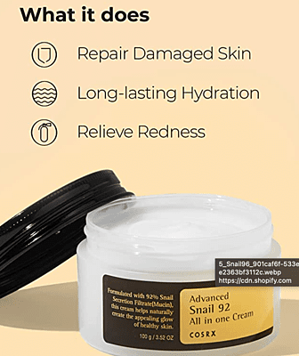 COSRX Snail Mucin 92% Repair Cream 3.52 oz, 100g, Daily Face Gel Moisturizer for Dry Skin, Acne-prone, Sensitive Skin COSRX Snail Mucin 92% Repair Cream 3.52 oz, 100g, Daily Face Gel Moisturizer for Dry Skin, Acne-prone, Sensitive Skin