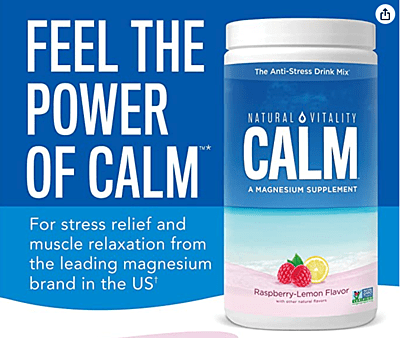 Natural Vitality Calm, The Anti-Stress Drink Mix, Magnesium Supplement Powder, Raspberry Lemon - 20 ounce